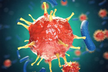 Viral hepatit enfeksiyonu kronik karaciğer hastalığı, hepatit virüsleri neden. 3D çizim