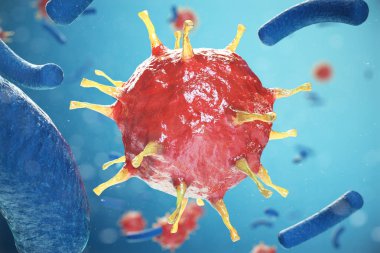 Kronik karaciğer hastalığı viral hepatit enfeksiyonu, sarılık virüsü bulaşmış canlı. 3D çizim