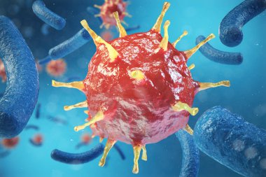 3D çizim, hepatit, H1n1, HIV, grip, AIDS virüs soyut arka plan. Sarılık virüsü bulaşmış canlı.