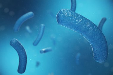 3D illüstrasyon virüs, bakteri, mikrop hücre organizma, virüs arka plan. Sarılık virüsü bulaşmış canlı.