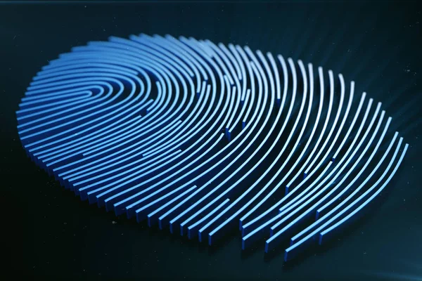Fingerprint Scanning identifieringssystem. Fingerprint scan ger åtkomst med biometri identifiering. 3D-rendering. — Stockfoto