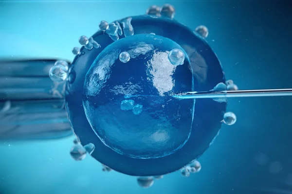 3D illustratie kunstmatige inseminatie, bevruchting, injecterend zaadcellen in de eicel. Geassisteerde voortplanting behandeling. — Stockfoto