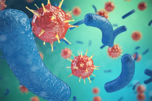 3D çizim, hepatit, H1n1, HIV, grip, AIDS virüs soyut arka plan. Sarılık virüsü bulaşmış canlı. — Stok fotoğraf