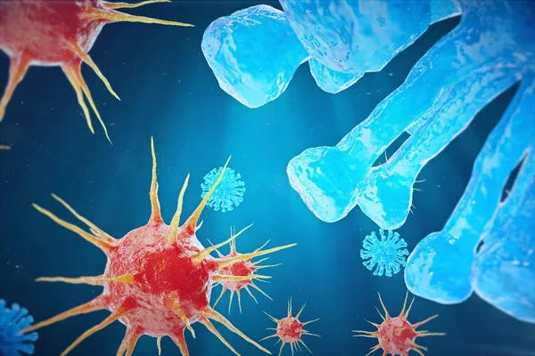 Kronisk viral hepatitinfektion, hepatitvirus i infekterade organismen. 3D illustration — Stockfoto