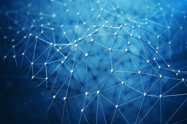 3D illüstrasyon soyut bacgkround bağlantı noktalar ve çizgiler teknoloji. Bağlantı yapısı. Bilim arka plan. Alan etkili, bokeh derinliği ile fütüristik poligonal arka plan.