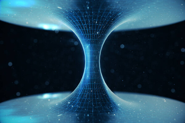 3D illustration tunnel or wormhole, tunnel that can connect one universe with another. Abstract speed tunnel warp in space, wormhole or black hole, scene of overcoming the temporary space in cosmos