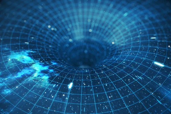 3D Illustration Tunnel oder Wurmloch, Tunnel, der ein Universum mit einem anderen verbinden kann. Abstrakter Geschwindigkeitstunnel-Warp im Weltraum, Wurmloch oder Schwarzes Loch, Szene der Überwindung des temporären Raums im Kosmos — Stockfoto