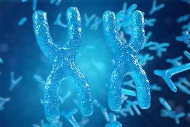 3D çizim Xy kromozomu Biyoloji insan sağlık sembol gen terapisi veya Mikrobiyoloji genetik araştırma için bir kavram olarak