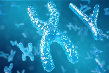 3D çizim Xy kromozomu Biyoloji insan sağlık sembol gen terapisi veya Mikrobiyoloji genetik araştırma için bir kavram olarak