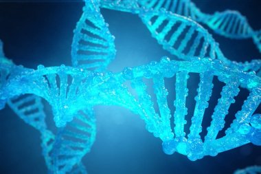 3D çizim sarmal Dna molekülünün değiştirilmiş genler ile. Mutasyon genetik mühendisliği tarafından düzeltiliyor. Kavram moleküler genetik