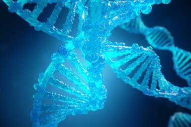 3D çizim sarmal Dna molekülünün değiştirilmiş genler ile. Mutasyon genetik mühendisliği tarafından düzeltiliyor. Kavram moleküler genetik