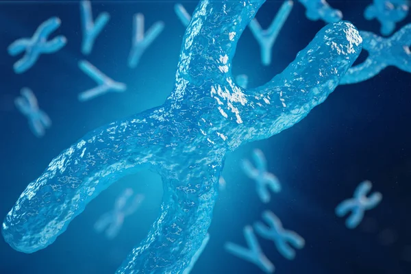 Illustration 3D Les chromosomes XY comme concept de biologie humaine symbole médical thérapie génique ou microbiologie recherche génétique . — Photo