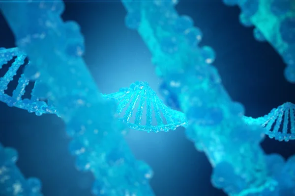 Illustrazione 3D Molecola di Helix DNA con geni modificati. Correggere la mutazione con l'ingegneria genetica. Concetto Genetica molecolare — Foto Stock