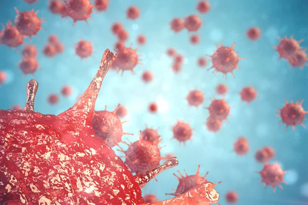 3D απεικόνιση ιό, βακτήρια, οργανισμού κυττάρων που έχουν μολυνθεί, ιός αφηρημένα φόντο — Φωτογραφία Αρχείου