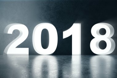 3D çizim 2018 metninde ses ışık ışınları ile duvar. 3D numaraları. Mutlu yeni yıl 2018 metin