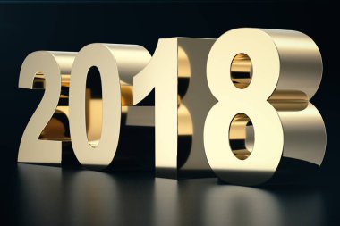 siyah bir zemin üzerine altın bir metin yansıma yerdeki ile 3D Illustration. 3D metin 2018 mutlu yeni yıl, altın metin