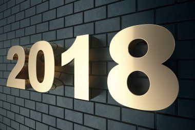 siyah bir zemin üzerine altın bir metin yansıma yerdeki ile 3D Illustration. 3D metin 2018 mutlu yeni yıl, altın metin