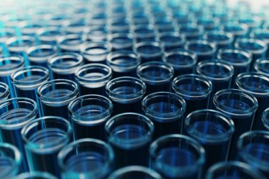 3D çizim şişeye yakın çekim, laboratuar ekipmanları. Kimyasal medecine için. Laboratuar araştırmaları. Bilimsel araştırma, genetik mühendisliği kavramı.