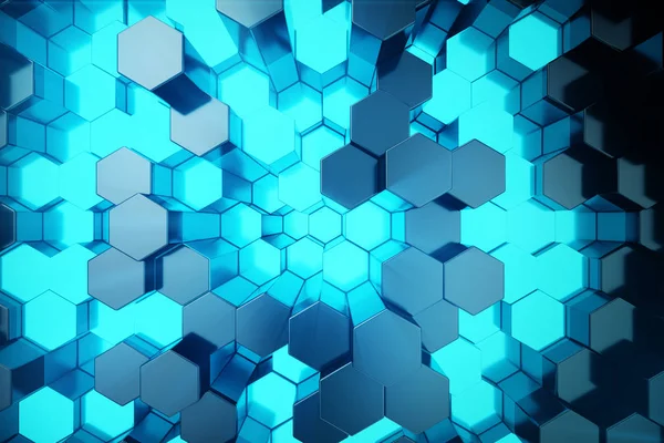 Illustration Bleu Abstrait Motif Hexagonal Surface Futuriste Avec Des Rayons — Photo