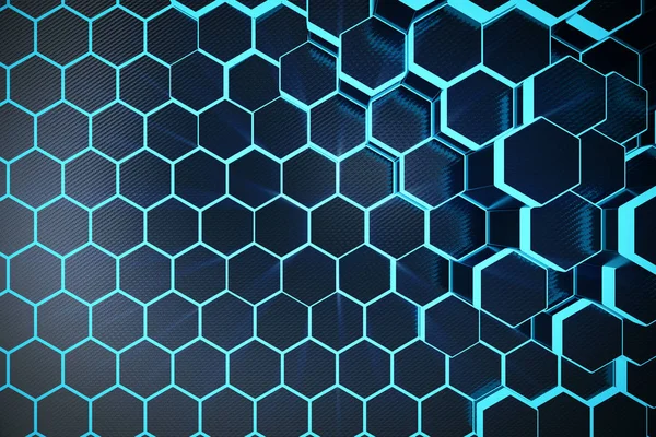 Ilustração Azul Abstrato Fundo Geométrico Hexagonal Estrutura Hexágonos Auto Luminosos — Fotografia de Stock