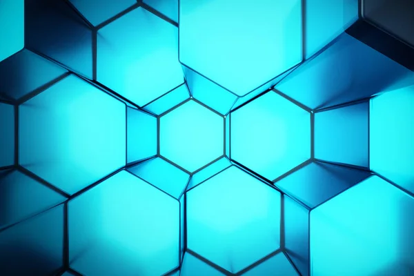 Ilustração Azul Abstrato Padrão Hexágono Superfície Futurista Com Raios Luz — Fotografia de Stock