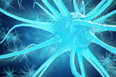 Nöron hücreleri parlayan bağlantı deniz mili ile kavramsal çizimi. SYNAPSE ve Elektrik kimyasal sinyal göndererek nöron hücreleri. Nöron enterkonnekte nöronların elektrik darbeleri, 3d çizim ile