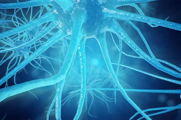 Ilustración Conceptual Células Neuronales Con Nudos Brillantes Sinapsis Células Neuron —  Fotos de Stock