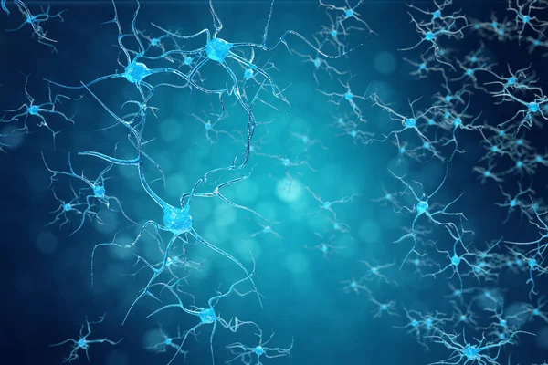 Koncepcyjna Ilustracja Komórek Neuronu Świecące Link Węzłów Synaps Neuronów Komórek — Zdjęcie stockowe