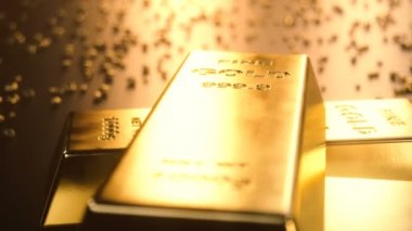 İnce altın 1000 gram altın dağınık parçaları ile katta Bar. Servet kavramı
