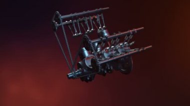 V6 motor içinde hareket, pistonlar, kam mili, zincir, subaplar ve diğer mekanik parçaları araba animasyon. Resimde nasıl hareket halinde bir içten yanmalı motor çalışır. Loopable animaion