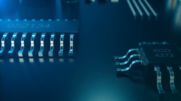 Animazione 3D Tavola circolare. Contesto tecnologico. Processori informatici centrali concetto di CPU. Scheda madre chip digitale . — Video Stock