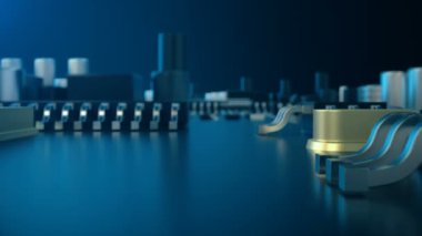 3D animasyon Circut kurulu. Teknolojik altyapı. Merkez bilgisayar işlemci Cpu kavramı. Anakart dijital çip.