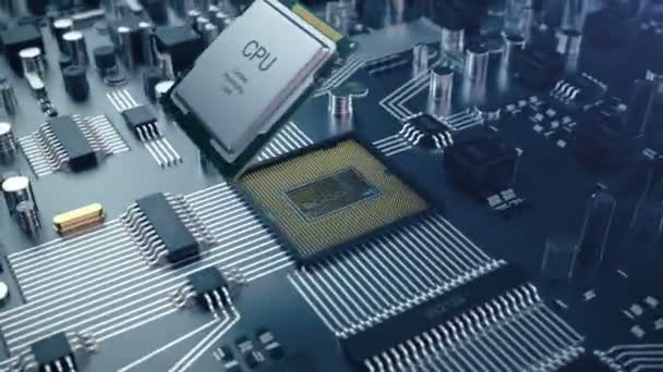 3D animation Circut board. Technology background. Central Computer Processors CPU concept. Motherboard digital chip. the processor is installed in the socket. — Stock Video