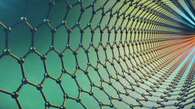 Grafin atom nanostructure loopable animasyon. Nanotüp bal peteği şeklinde. Kavram nanoteknoloji ve Bilimleri. 4 k 3d animasyon