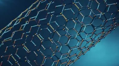 Grafin atom nanostructure loopable animasyon. Nanotüp bal peteği şeklinde. Kavram nanoteknoloji ve Bilimleri. 4 k 3d animasyon
