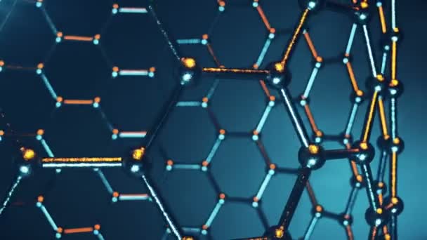 Nanoestructura átomo de grafeno animación loopable. Nanotubo en forma de panal. Concepto Nanotecnología y ciencias. Animación 3D 4K — Vídeo de stock