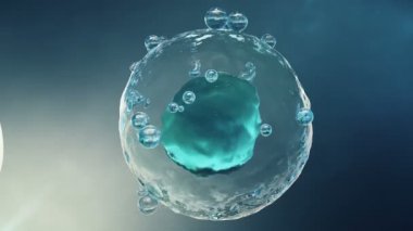 Suni tohumlama yakından görmek mikroskop altında bilimsel bir laboratuvar. Bir yumurta, yumurta, ovule gübreleme. Yeni bir organizma, hayat kavramı kökeni. 4 k 3d animasyon