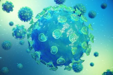 3d çizim viral enfeksiyon kronik hastalık neden. Sarılık virüsü, grip virüsü H1n1, grip, hücre organizma, AIDS'e bulaştırmak. Virüs arka plan.