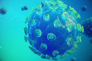 3d çizim viral enfeksiyon kronik hastalık neden. Sarılık virüsü, grip virüsü H1n1, grip, hücre organizma, AIDS'e bulaştırmak. Virüs arka plan.