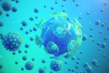 3d çizim viral enfeksiyon kronik hastalık neden. Sarılık virüsü, grip virüsü H1n1, grip, hücre organizma, AIDS'e bulaştırmak. Virüs arka plan.