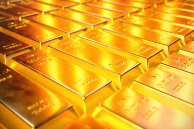 Yığın yakın çekim altın külçe, altın barlar 1000 gram kavramı zenginlik ve rezerv. İş ve Finans başarı kavramı. 3D çizim