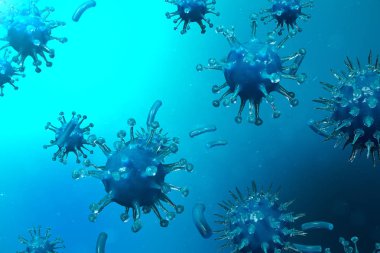 3d çizim viral enfeksiyon kronik hastalık neden. Sarılık virüsü, grip virüsü H1n1, grip, hücre organizma, AIDS'e bulaştırmak. Virüs arka plan.