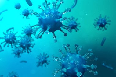 3d çizim viral enfeksiyon kronik hastalık neden. Sarılık virüsü, grip virüsü H1n1, grip, hücre organizma, AIDS'e bulaştırmak. Virüs arka plan.