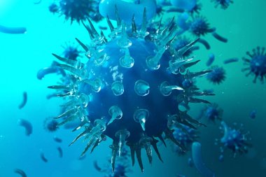 3d çizim viral enfeksiyon kronik hastalık neden. Sarılık virüsü, grip virüsü H1n1, grip, hücre organizma, AIDS'e bulaştırmak. Virüs arka plan.