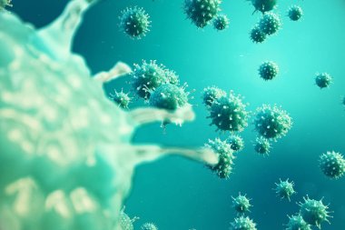 3d çizim viral enfeksiyon kronik hastalık neden. Sarılık virüsü, grip virüsü H1n1, grip, hücre organizma, AIDS'e bulaştırmak. Virüs arka plan.