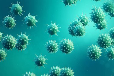 3d illustration viral infection causing chronic disease. Hepatitis viruses, influenza virus H1N1, Flu, cell infect organism, aids. Virus abstract background.