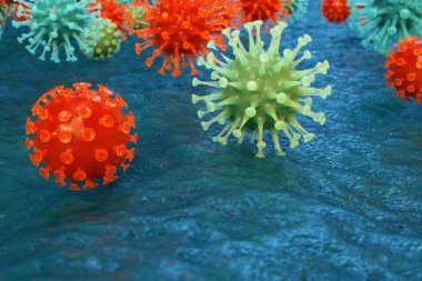 3d çizim viral enfeksiyon kronik hastalık neden. Sarılık virüsü, grip virüsü H1n1, grip, hücre organizma, AIDS'e bulaştırmak. Virüs arka plan.