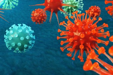 3d illustration viral infection causing chronic disease. Hepatitis viruses, influenza virus H1N1, Flu, cell infect organism, aids. Virus abstract background. clipart