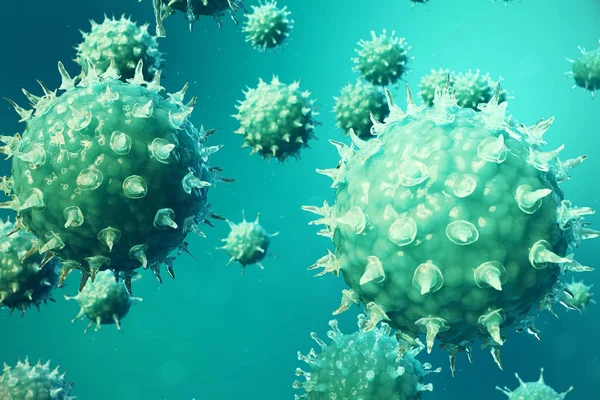 图示病毒感染引起慢性疾病 肝炎病毒 甲型H1N1 流感病毒 细胞感染机体 艾滋病 病毒抽象背景 — 图库照片