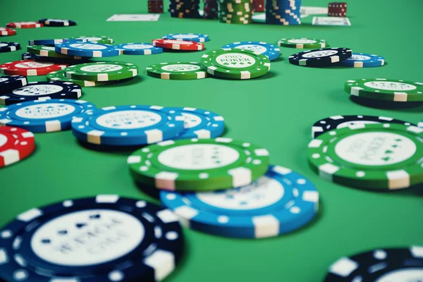 Illustration Playing Chips Cards Money Casino Game Green Table Real — Stock Photo, Image